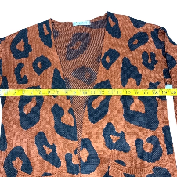NWOT Brown Black Print Knit Open Front Oversized Cardigan Size small - Picture 7 of 9